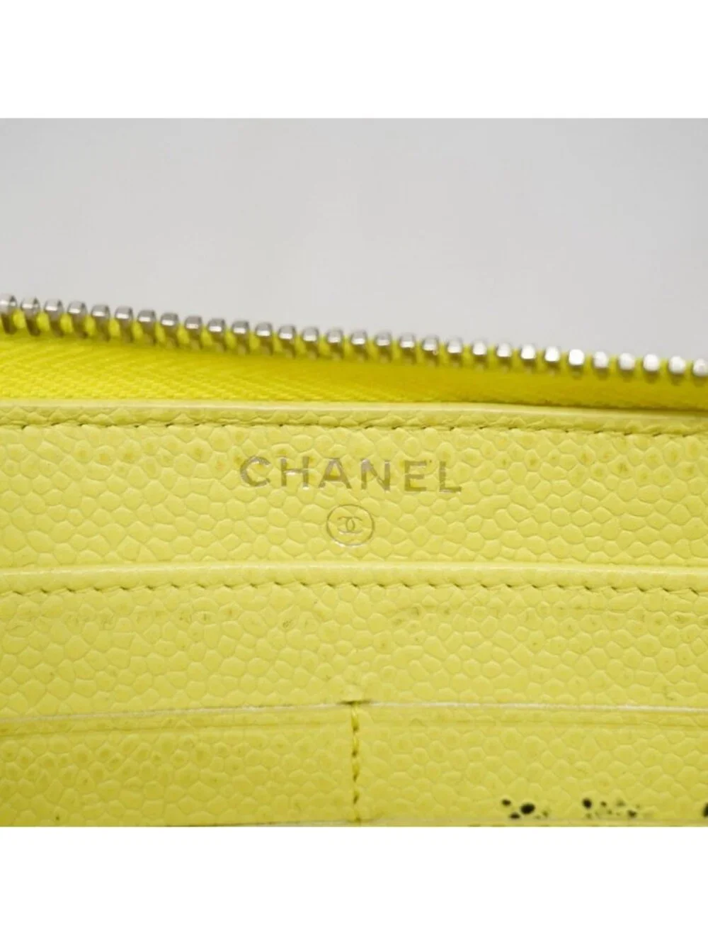 Chanel Wallet Quilted Caviar Leather Yellow Silver